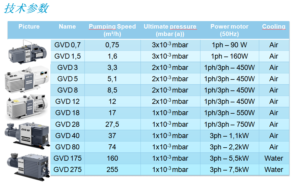 雙級(jí)油旋片真空泵GVD技術(shù)參數(shù)